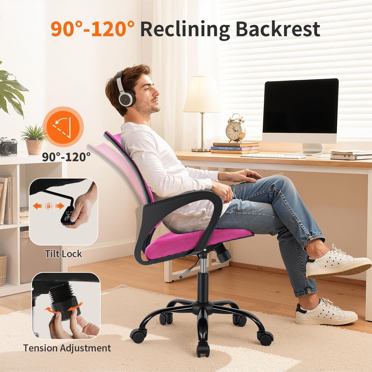 image:imageBestOffice Office Chair Ergonomic Cheap Desk Chair Mesh Computer Chair Lumbar Support Modern Executive Adjustable Stool Rolling Swivel Chair for Back Pain BlackPink