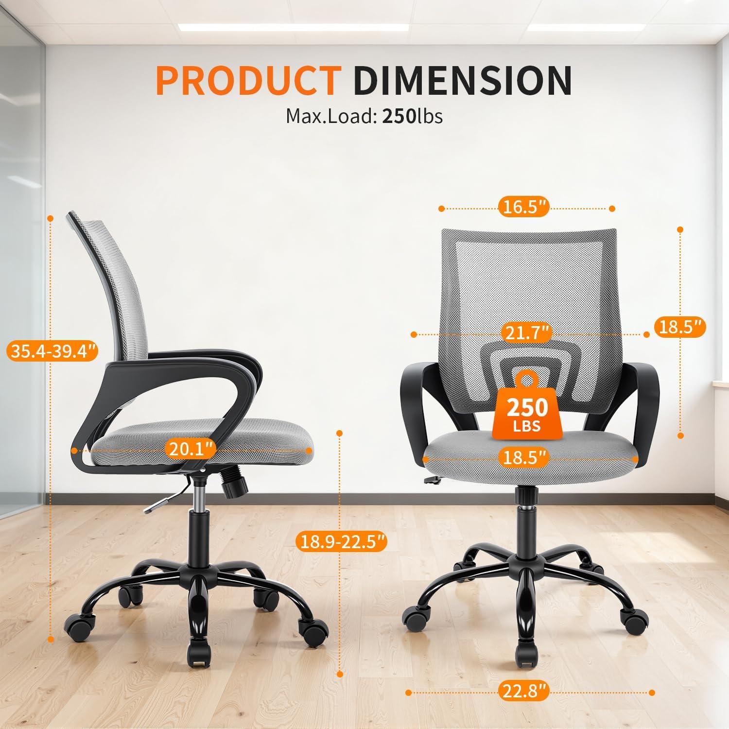image:imageBestOffice Office Chair Ergonomic Cheap Desk Chair Mesh Computer Chair Lumbar Support Modern Executive Adjustable Stool Rolling Swivel Chair for Back Pain BlackGrey