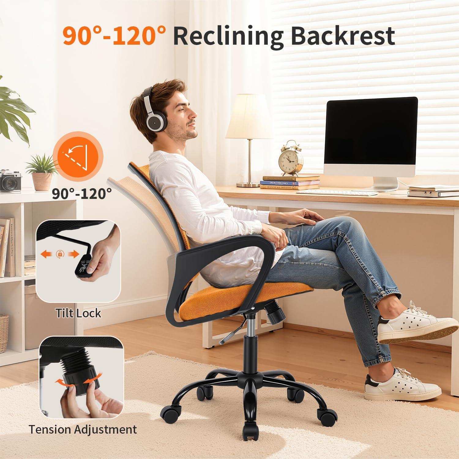 image:imageBestOffice Office Chair Ergonomic Cheap Desk Chair Mesh Computer Chair Lumbar Support Modern Executive Adjustable Stool Rolling Swivel Chair for Back Pain BlackOrange