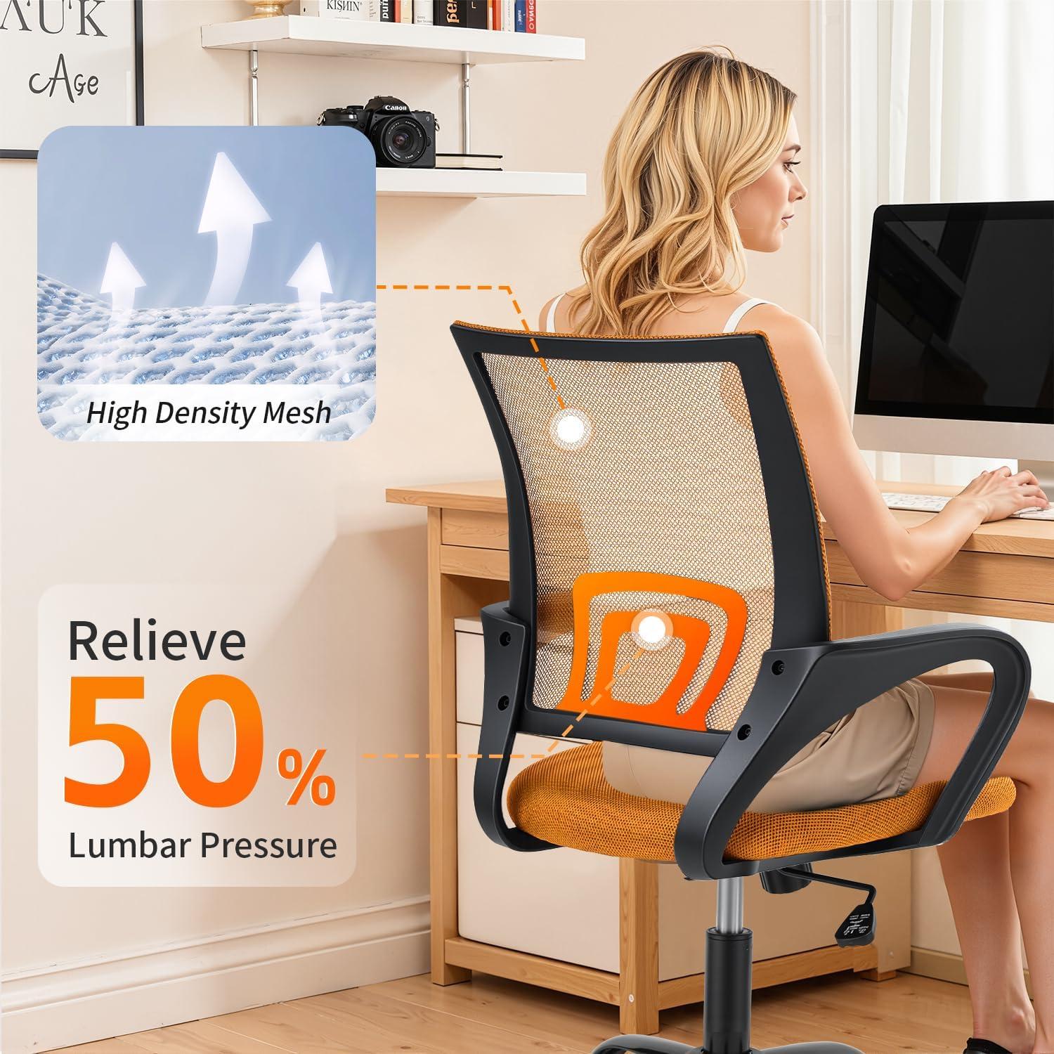 image:imageBestOffice Office Chair Ergonomic Cheap Desk Chair Mesh Computer Chair Lumbar Support Modern Executive Adjustable Stool Rolling Swivel Chair for Back Pain BlackOrange