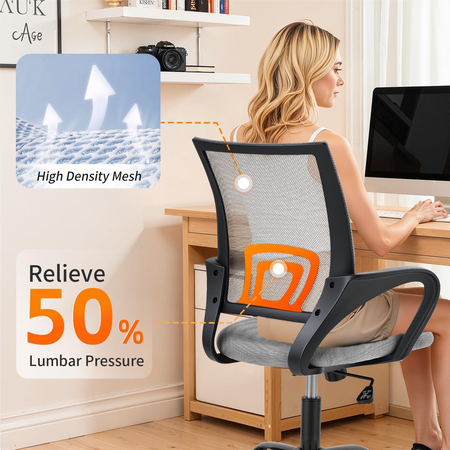 image:imageBestOffice Office Chair Ergonomic Cheap Desk Chair Mesh Computer Chair Lumbar Support Modern Executive Adjustable Stool Rolling Swivel Chair for Back Pain BlackGrey