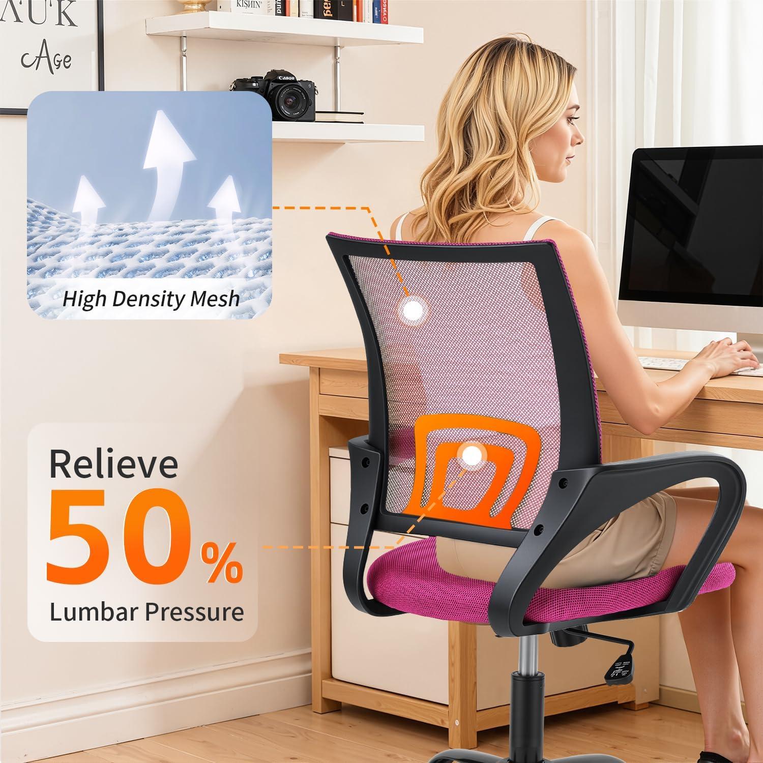 image:imageBestOffice Office Chair Ergonomic Cheap Desk Chair Mesh Computer Chair Lumbar Support Modern Executive Adjustable Stool Rolling Swivel Chair for Back Pain BlackPink