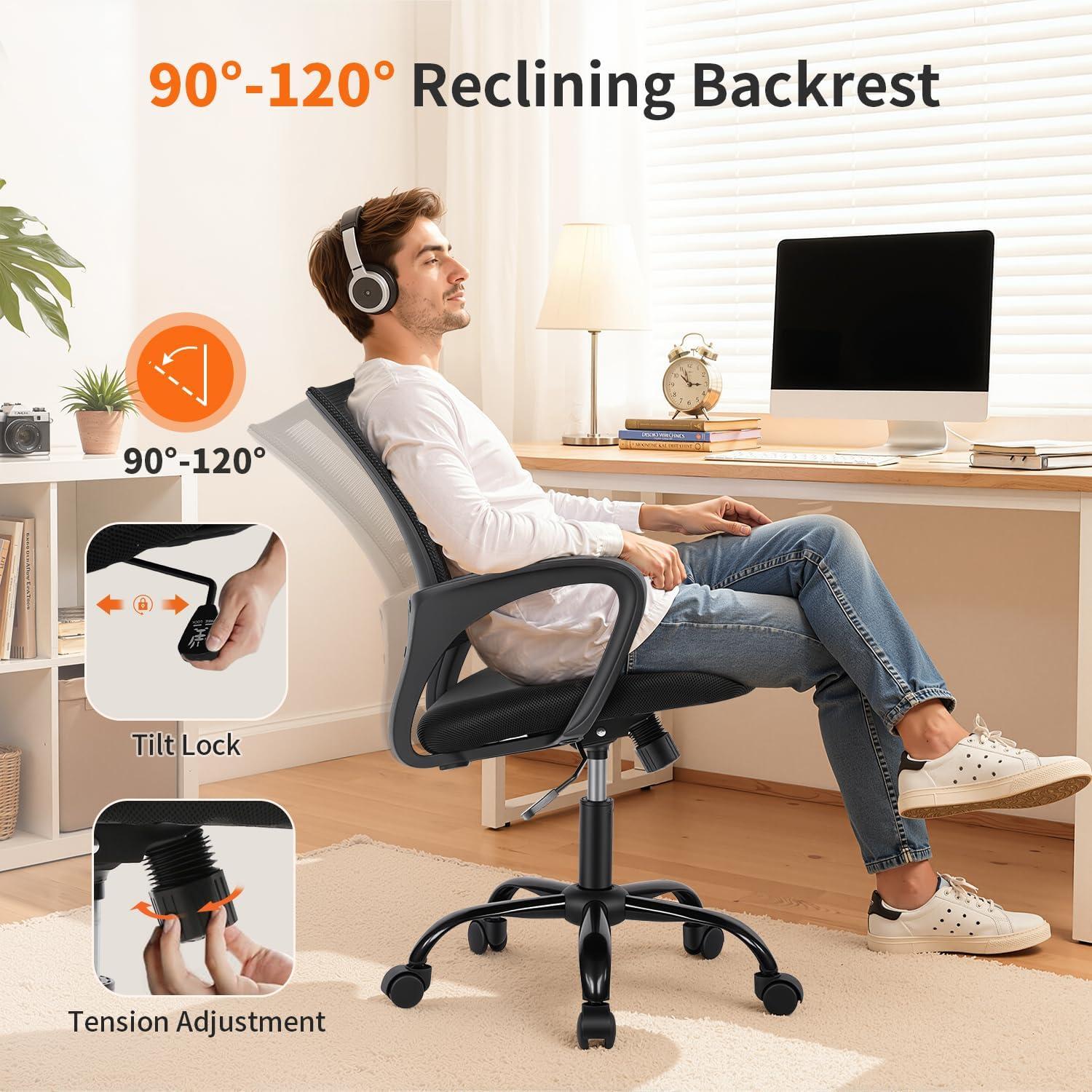 image:imageBestOffice Office Chair Ergonomic Cheap Desk Chair Mesh Computer Chair Lumbar Support Modern Executive Adjustable Stool Rolling Swivel Chair for Back Pain BlackBlack