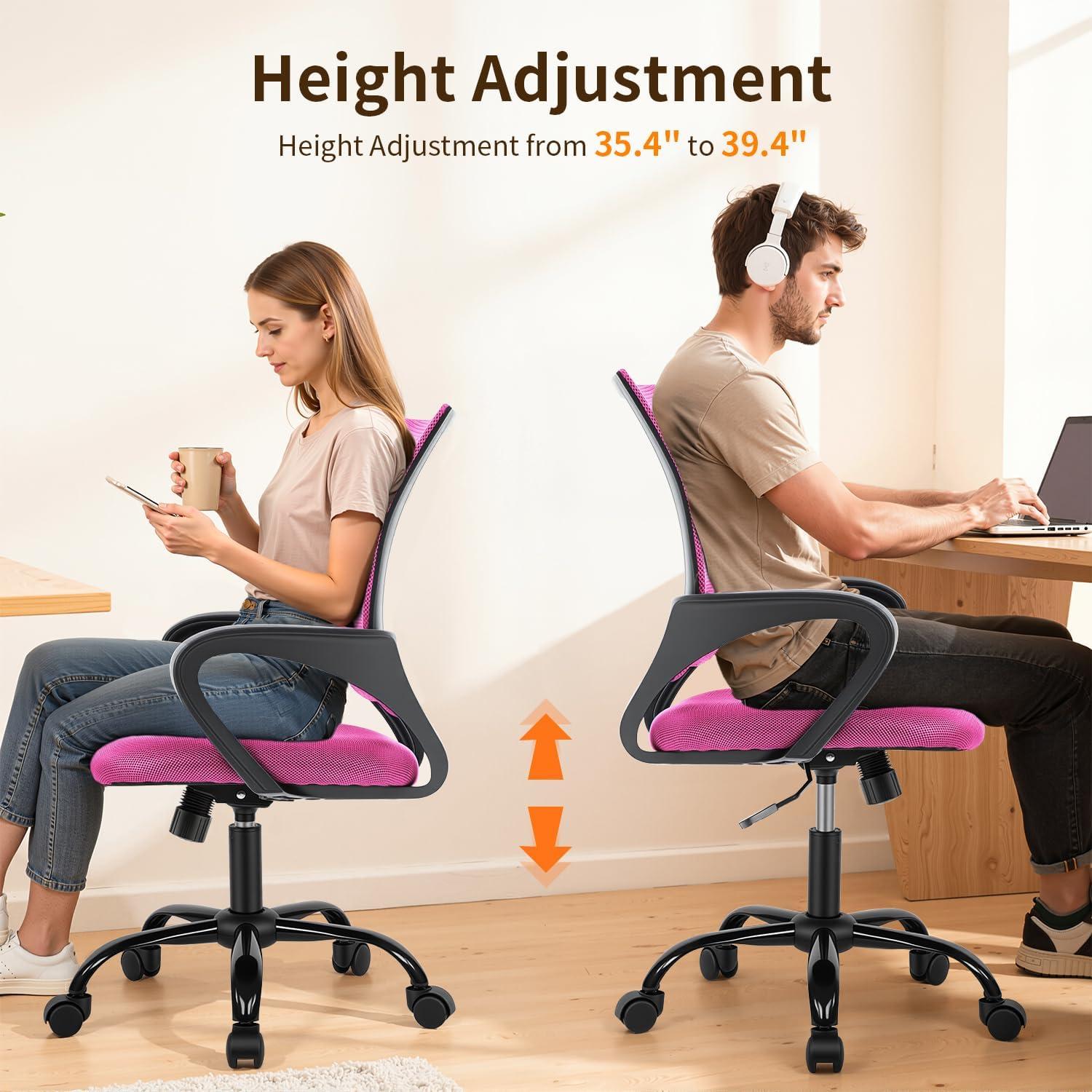 image:imageBestOffice Office Chair Ergonomic Cheap Desk Chair Mesh Computer Chair Lumbar Support Modern Executive Adjustable Stool Rolling Swivel Chair for Back Pain BlackPink