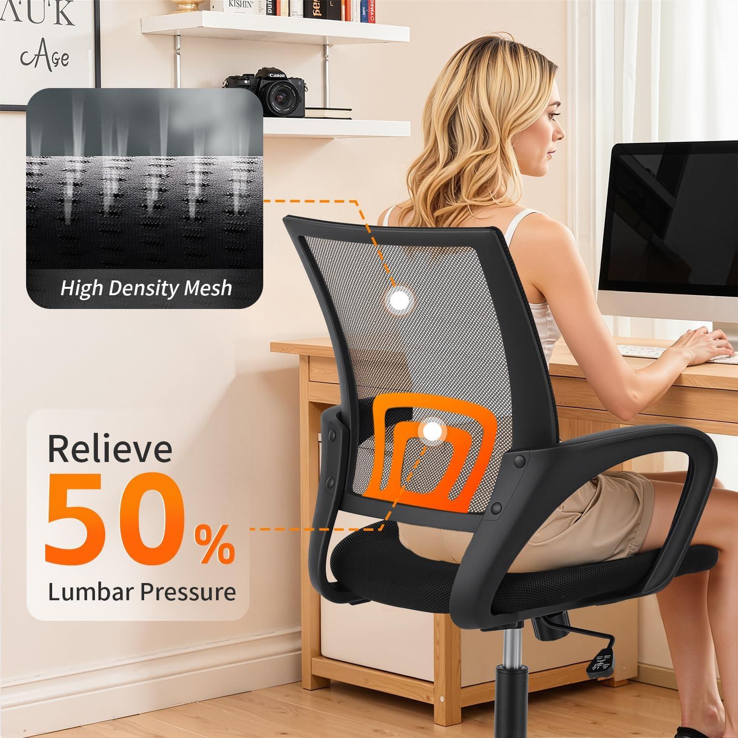 image:imageBestOffice Office Chair Ergonomic Cheap Desk Chair Mesh Computer Chair Lumbar Support Modern Executive Adjustable Stool Rolling Swivel Chair for Back Pain BlackBlack