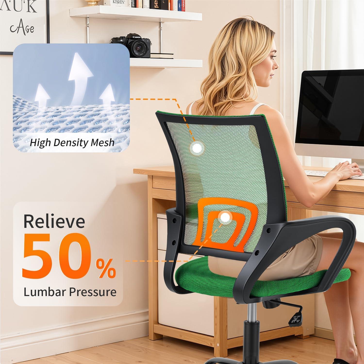 image:imageBestOffice Office Chair Ergonomic Cheap Desk Chair Mesh Computer Chair Lumbar Support Modern Executive Adjustable Stool Rolling Swivel Chair for Back Pain BlackGreen