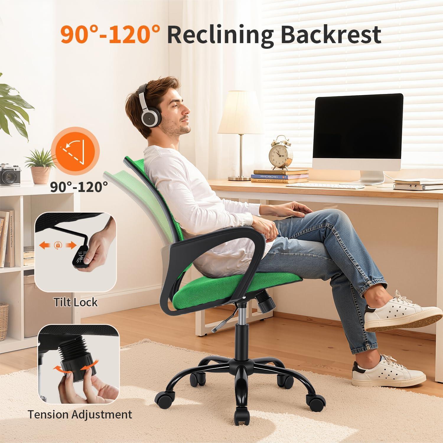 image:imageBestOffice Office Chair Ergonomic Cheap Desk Chair Mesh Computer Chair Lumbar Support Modern Executive Adjustable Stool Rolling Swivel Chair for Back Pain BlackGreen