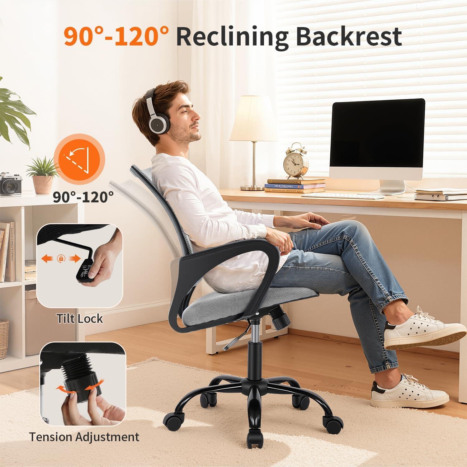 image:imageBestOffice Office Chair Ergonomic Cheap Desk Chair Mesh Computer Chair Lumbar Support Modern Executive Adjustable Stool Rolling Swivel Chair for Back Pain BlackGrey