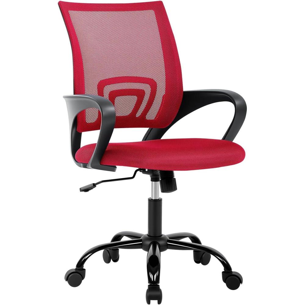 image:imageBestOffice Office Chair Ergonomic Cheap Desk Chair Mesh Computer Chair Lumbar Support Modern Executive Adjustable Stool Rolling Swivel Chair for Back Pain BlackRed