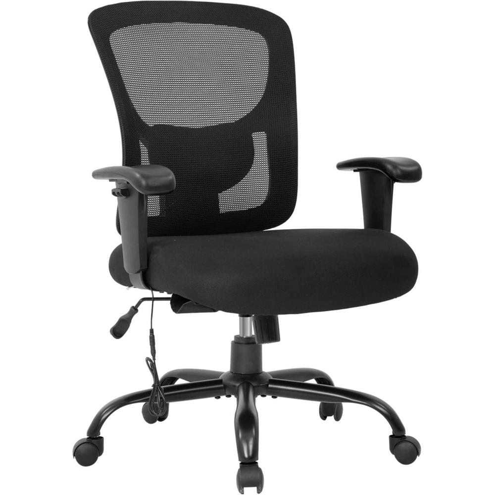 image:imageBig and Tall Office Chair 400lbs Wide Seat Mesh Desk Chair Massage Rolling Swivel Ergonomic Computer Chair with Lumbar Support Adjustable Arms Task Chair for Heavy PeopleBlack