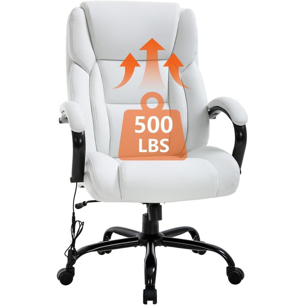 image:imageBig and Tall Office Chair 500lb Wide Seat Desk Chair with Lumbar Support Armrest Swivel Rolling High Back PU Leather Computer Chair Massage Adjustable Ergonomic Task Chair for Adults WomenBlackCream