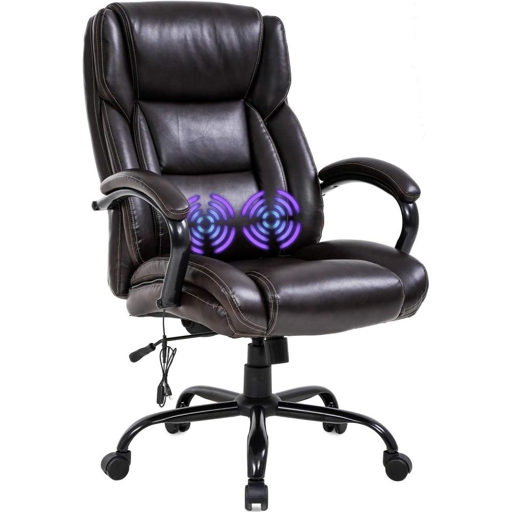 image:imageBig and Tall Office Chair 500lb Wide Seat Desk Chair with Lumbar Support Armrest Swivel Rolling High Back PU Leather Computer Chair Massage Adjustable Ergonomic Task Chair for Adults WomenBlackBrown