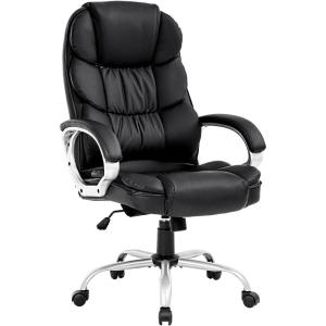 BestOffice Ergonomic Office Chair Desk Chair Computer Chair with Lumbar Support Arms Executive Rolling Swivel PU Leather Task Chair for Women Adults, Black(Black)
