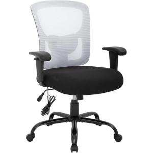 Big and Tall Office Chair 400lbs Wide Seat Mesh Desk Chair Massage Rolling Swivel Ergonomic Computer Chair with Lumbar Support Adjustable Arms Task Chair for Heavy People(White)
