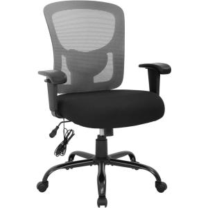 Big and Tall Office Chair 400lbs Wide Seat Mesh Desk Chair Massage Rolling Swivel Ergonomic Computer Chair with Lumbar Support Adjustable Arms Task Chair for Heavy People(Grey)