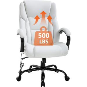 Big and Tall Office Chair 500lb Wide Seat Desk Chair with Lumbar Support Armrest Swivel Rolling High Back PU Leather Computer Chair Massage Adjustable Ergonomic Task Chair for Adults Women(Black)(Cream)