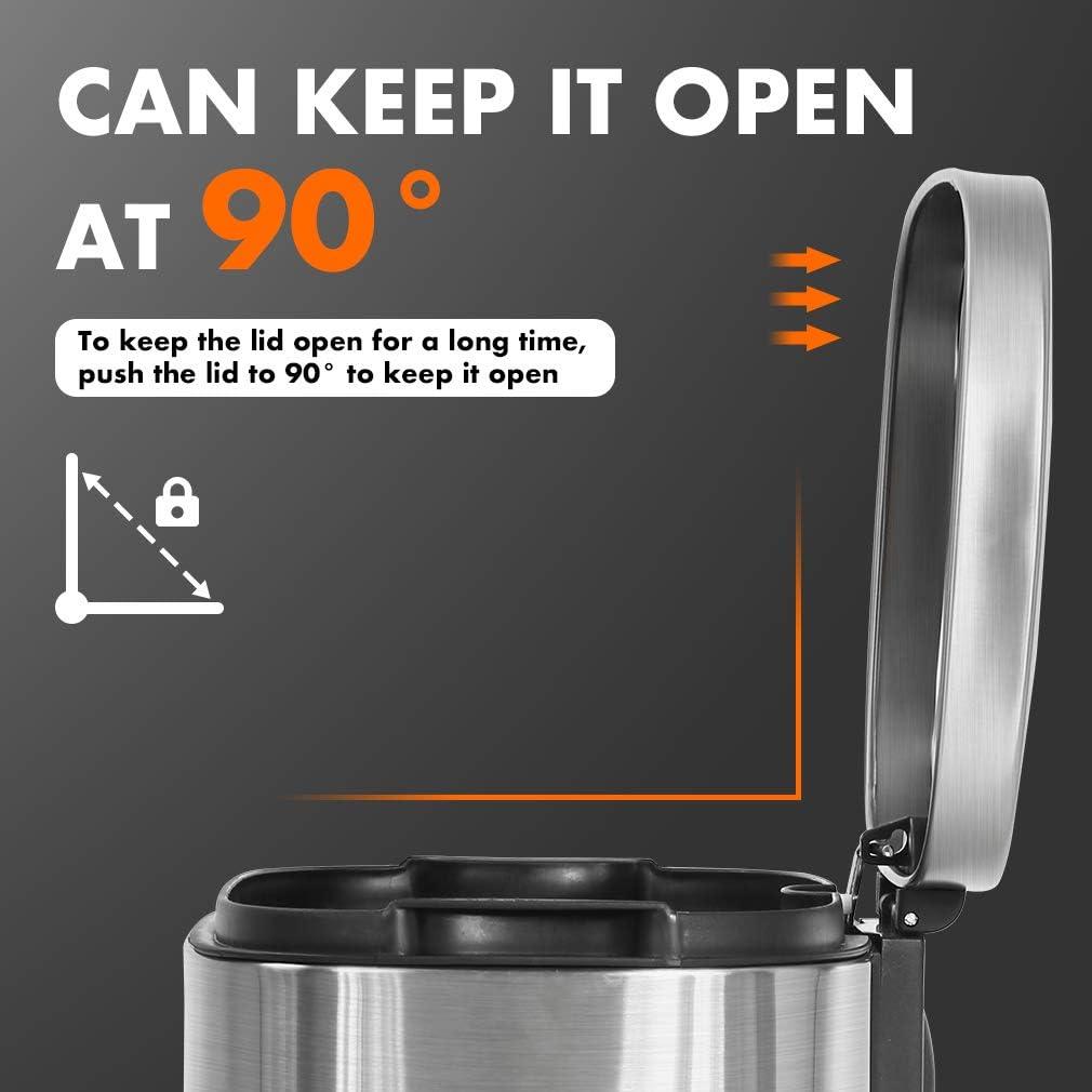image:image13 Gallon50 L Garbage Can Kitchen Trash Can with Lid for Office Bedroom Bathroom Step Trash Bin FingerprintProof Brushed Stainless Steel 13 Gallon 50 LiterStainless Steel