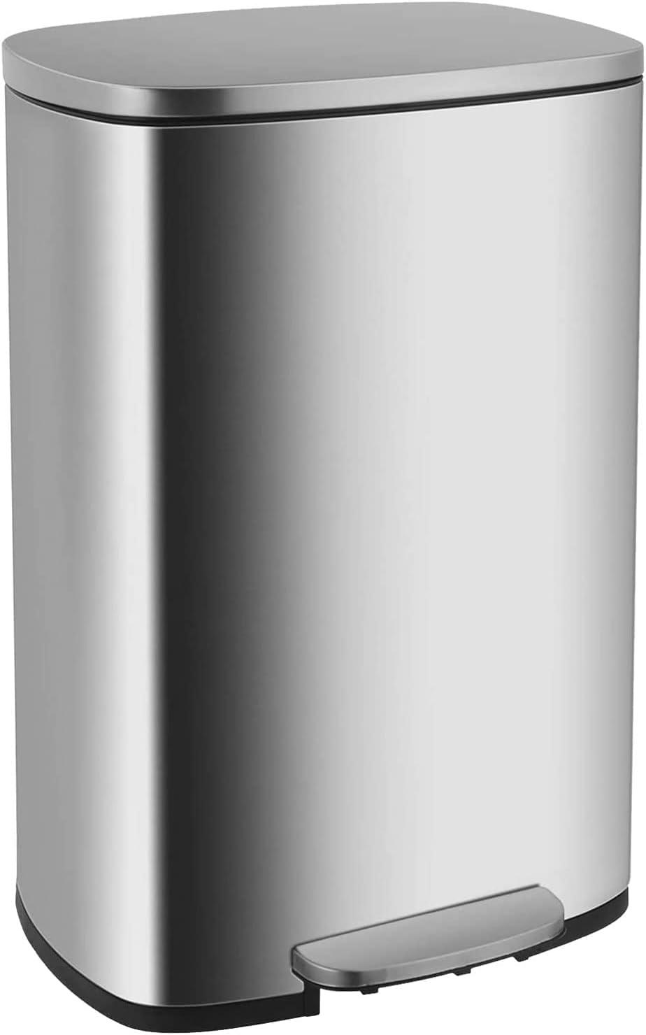 image:image13 Gallon50 L Garbage Can Kitchen Trash Can with Lid for Office Bedroom Bathroom Step Trash Bin FingerprintProof Brushed Stainless Steel 13 Gallon 50 LiterStainless Steel