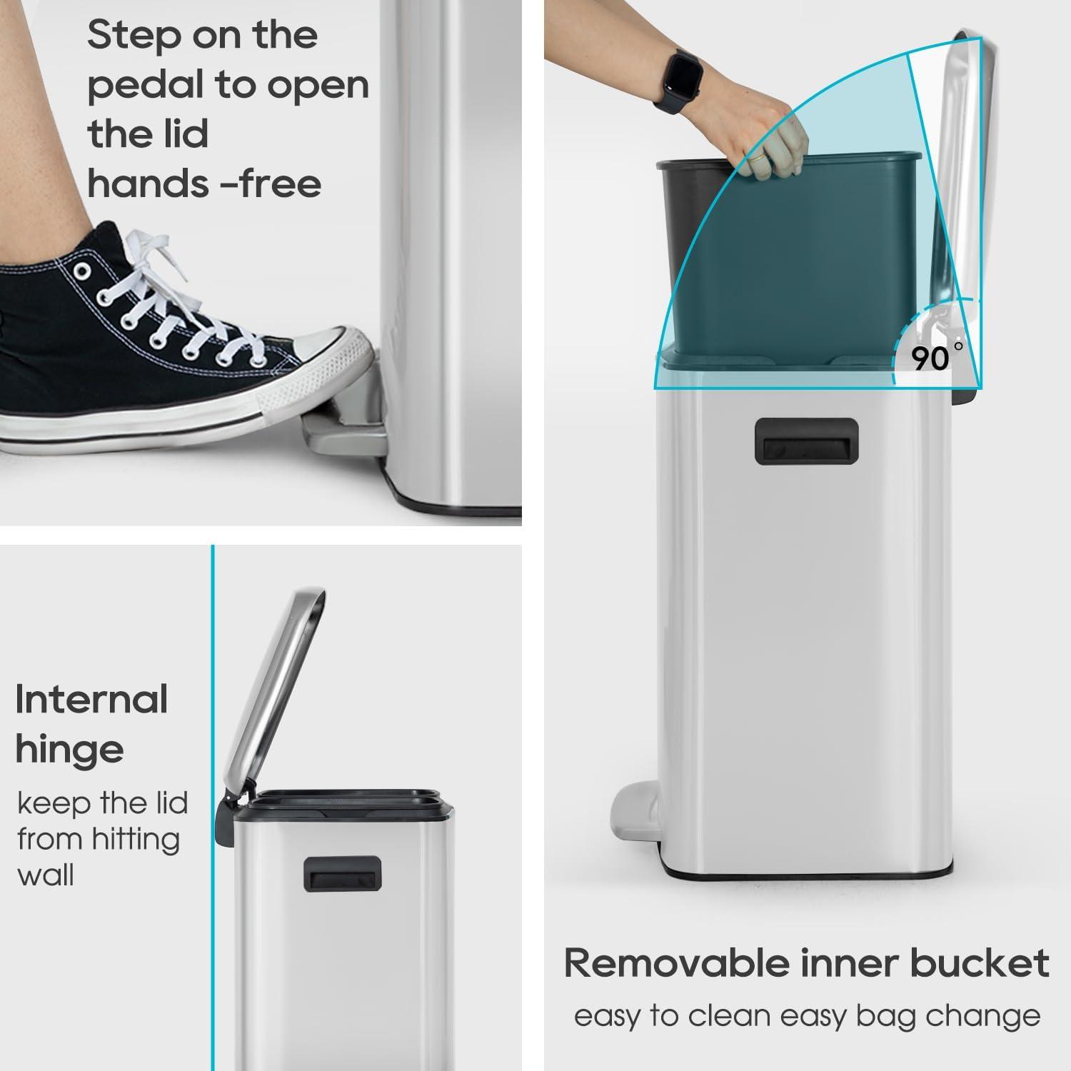 image:image13 Gallon50 L Garbage Can Kitchen Trash Can with Lid for Office Bedroom Bathroom Step Trash Bin FingerprintProof Brushed Stainless Steel 13 Gallon 50 LiterStainless Steel