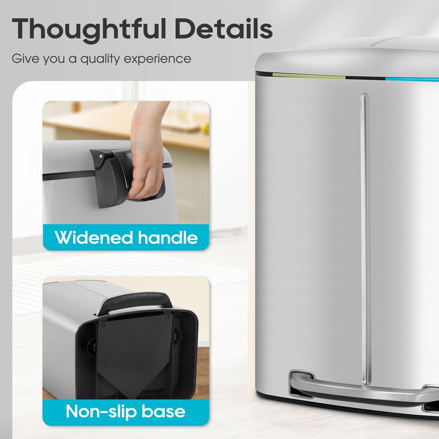 image:image13 Gallon50 L Garbage Can Kitchen Trash Can with Lid for Office Bedroom Bathroom Step Trash Bin FingerprintProof Brushed Stainless Steel 13 Gallon 50 LiterStainless Steel