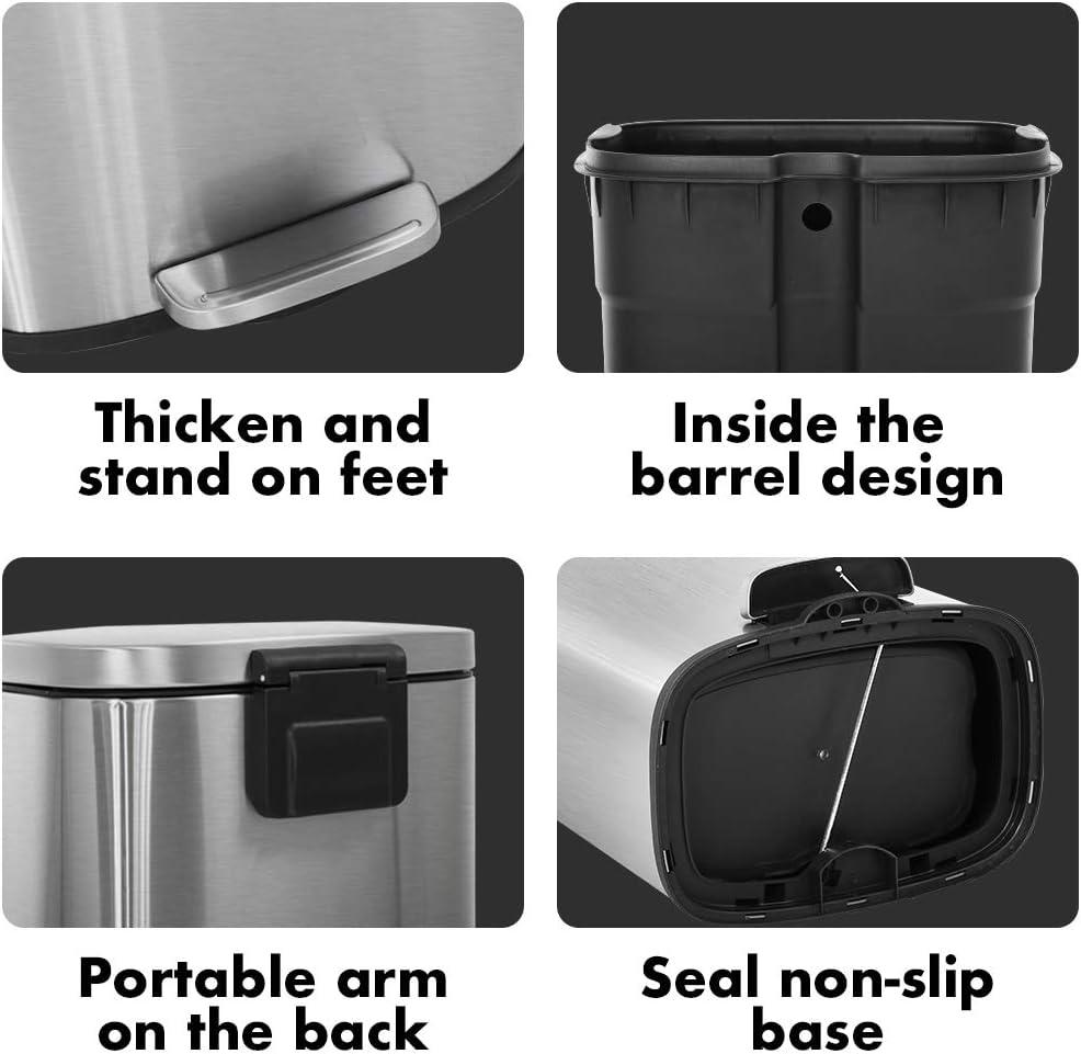 image:image13 Gallon50 L Garbage Can Kitchen Trash Can with Lid for Office Bedroom Bathroom Step Trash Bin FingerprintProof Brushed Stainless Steel 13 Gallon 50 LiterStainless Steel