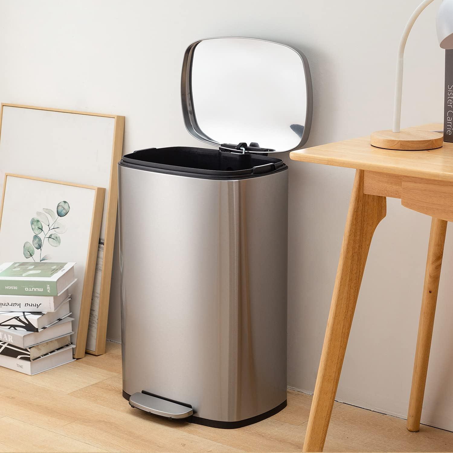 image:image13 Gallon50 L Garbage Can Kitchen Trash Can with Lid for Office Bedroom Bathroom Step Trash Bin FingerprintProof Brushed Stainless Steel 13 Gallon 50 LiterStainless Steel
