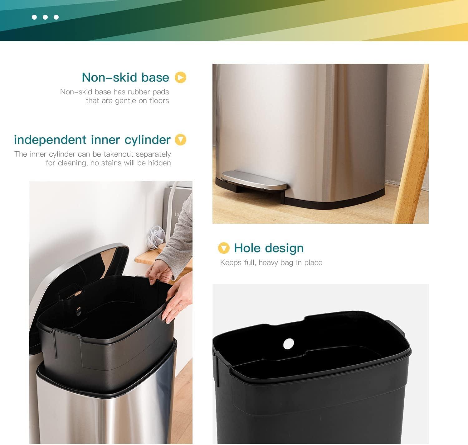 image:image13 Gallon50 L Garbage Can Kitchen Trash Can with Lid for Office Bedroom Bathroom Step Trash Bin FingerprintProof Brushed Stainless Steel 13 Gallon 50 LiterStainless Steel