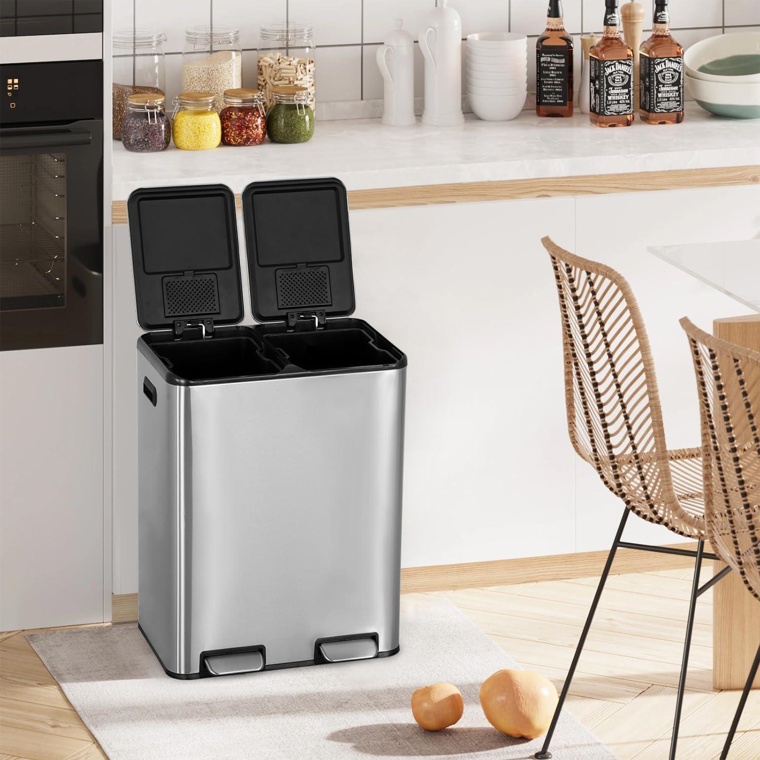 image:image13 Gallon50 L Garbage Can Kitchen Trash Can with Lid for Office Bedroom Bathroom Step Trash Bin FingerprintProof Brushed Stainless Steel 13 Gallon 50 LiterStainless Steel