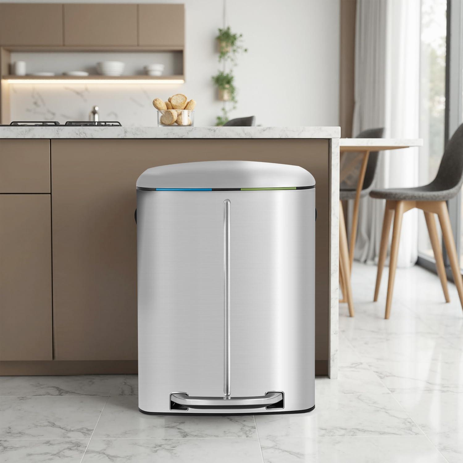 image:image13 Gallon50 L Garbage Can Kitchen Trash Can with Lid for Office Bedroom Bathroom Step Trash Bin FingerprintProof Brushed Stainless Steel 13 Gallon 50 LiterStainless Steel