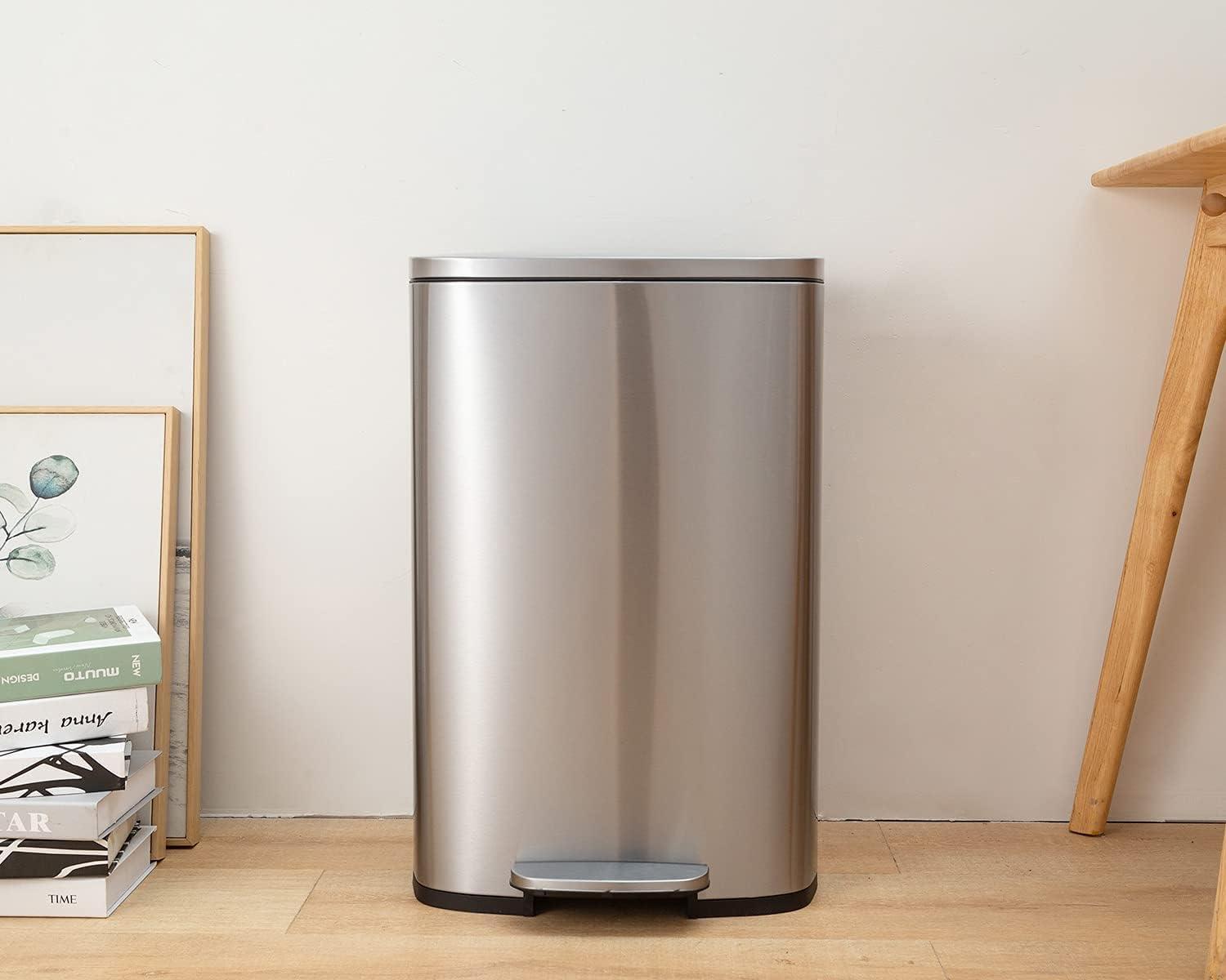 image:image13 Gallon50 L Garbage Can Kitchen Trash Can with Lid for Office Bedroom Bathroom Step Trash Bin FingerprintProof Brushed Stainless Steel 13 Gallon 50 LiterStainless Steel