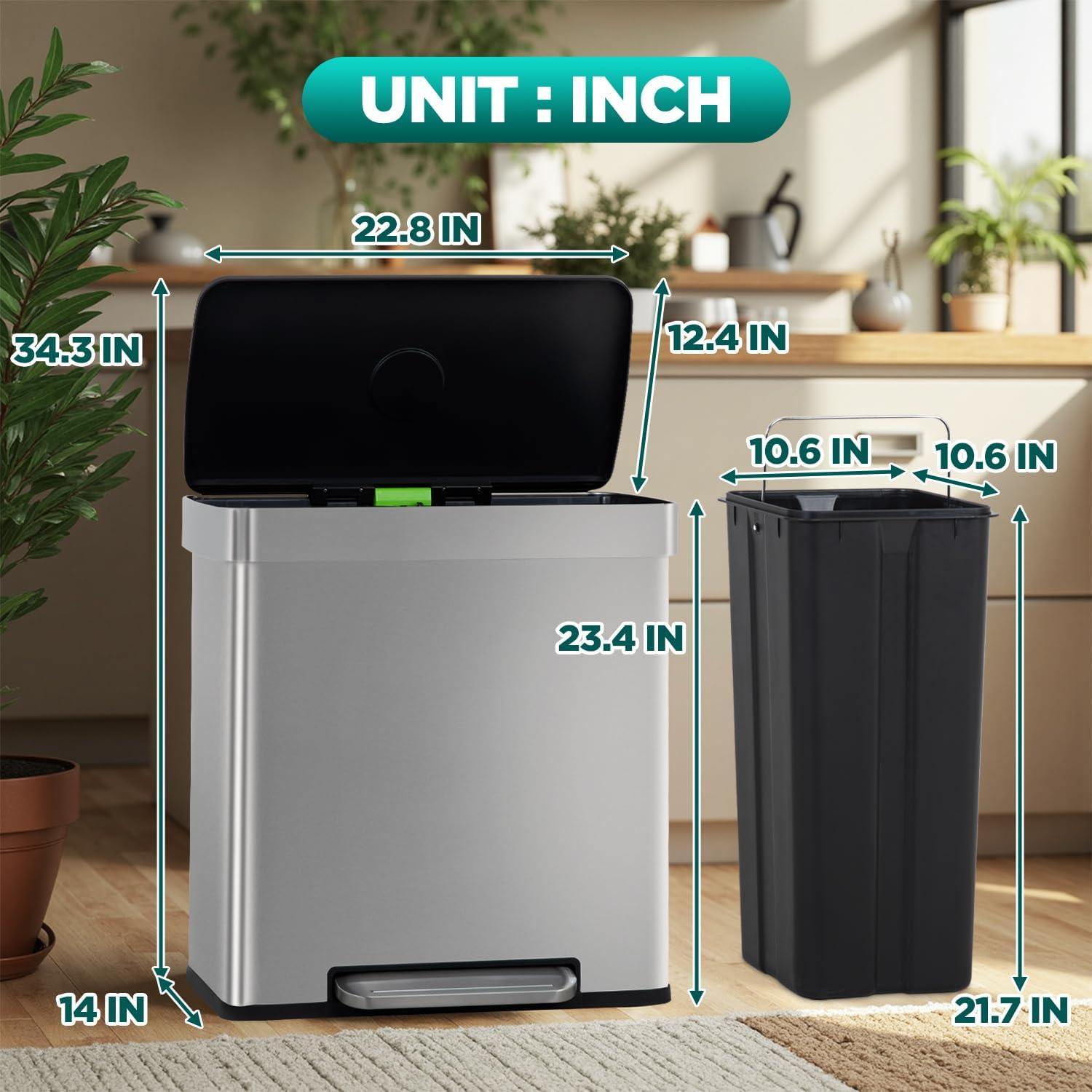 image:image13 Gallon50 L Garbage Can Kitchen Trash Can with Lid for Office Bedroom Bathroom Step Trash Bin FingerprintProof Brushed Stainless Steel 13 Gallon 50 LiterStainless Steel