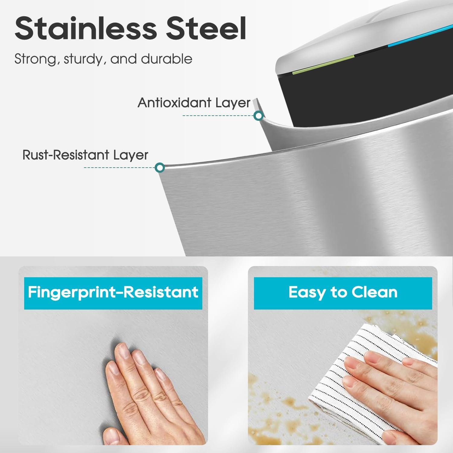 image:image13 Gallon50 L Garbage Can Kitchen Trash Can with Lid for Office Bedroom Bathroom Step Trash Bin FingerprintProof Brushed Stainless Steel 13 Gallon 50 LiterStainless Steel