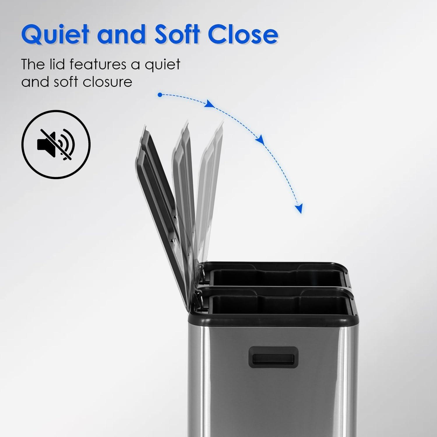 image:image13 Gallon50 L Garbage Can Kitchen Trash Can with Lid for Office Bedroom Bathroom Step Trash Bin FingerprintProof Brushed Stainless Steel 13 Gallon 50 LiterStainless Steel