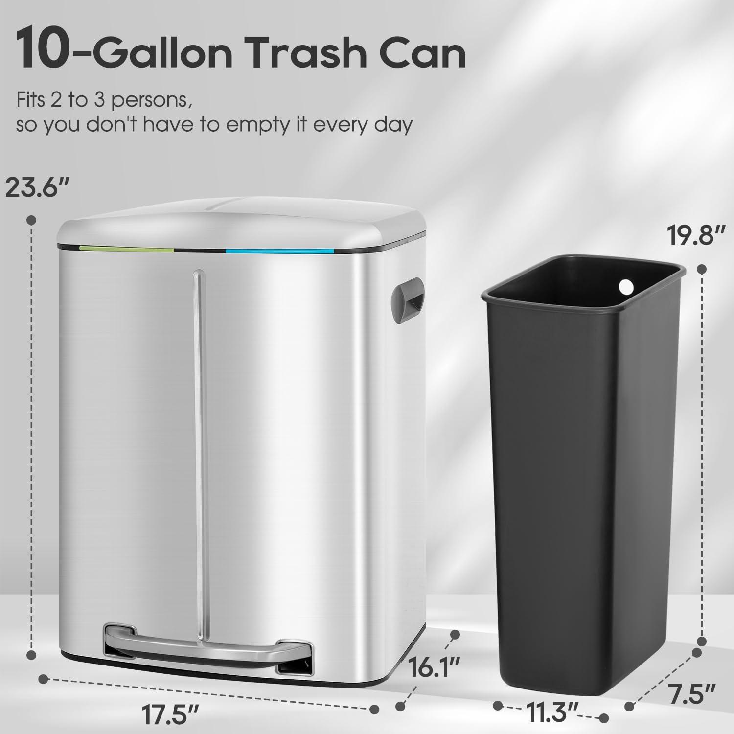 image:image13 Gallon50 L Garbage Can Kitchen Trash Can with Lid for Office Bedroom Bathroom Step Trash Bin FingerprintProof Brushed Stainless Steel 13 Gallon 50 LiterStainless Steel