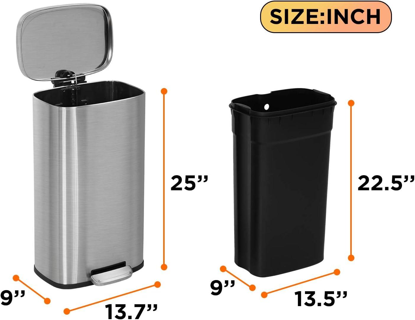 image:image13 Gallon50 L Garbage Can Kitchen Trash Can with Lid for Office Bedroom Bathroom Step Trash Bin FingerprintProof Brushed Stainless Steel 13 Gallon 50 LiterStainless Steel