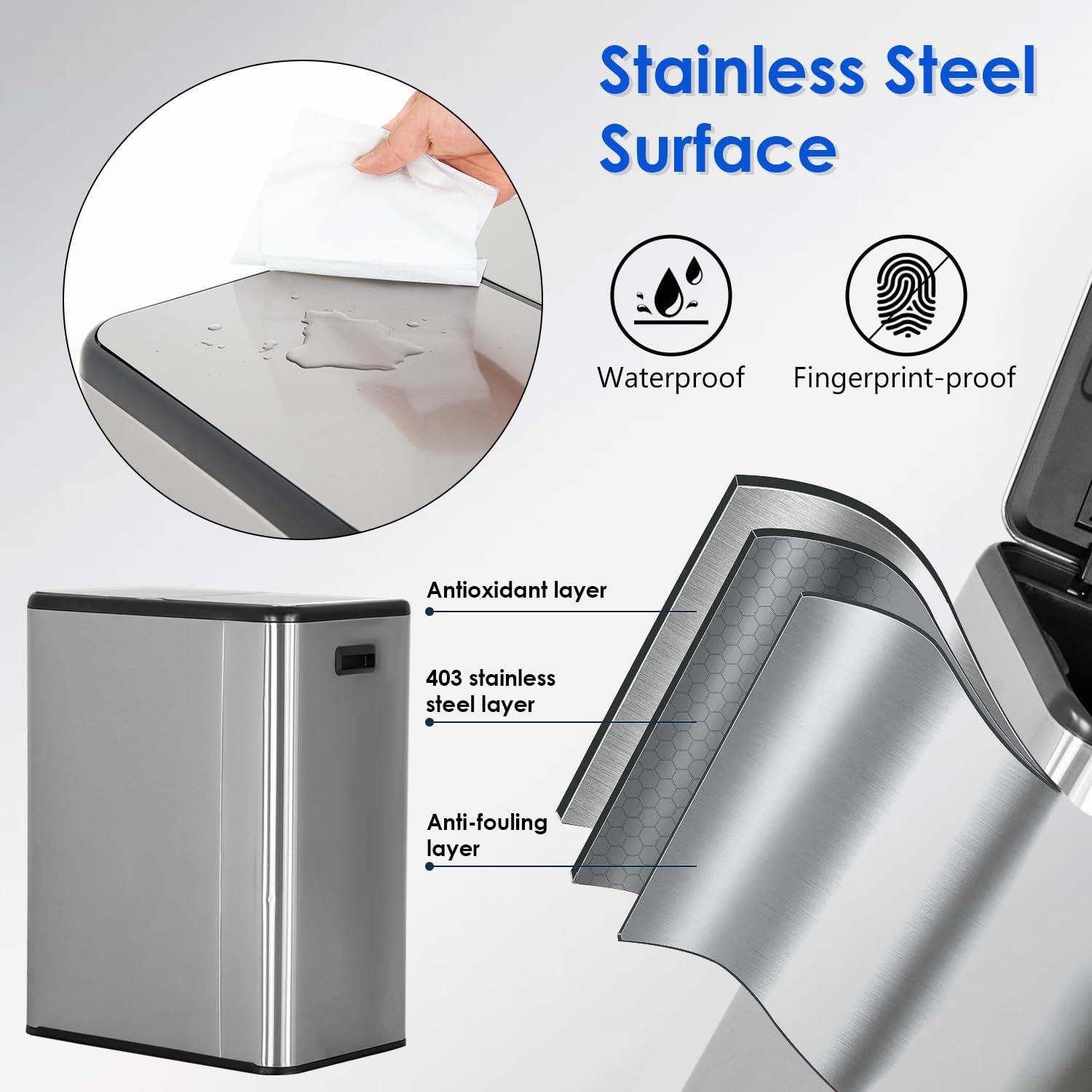 image:image13 Gallon50 L Garbage Can Kitchen Trash Can with Lid for Office Bedroom Bathroom Step Trash Bin FingerprintProof Brushed Stainless Steel 13 Gallon 50 LiterStainless Steel