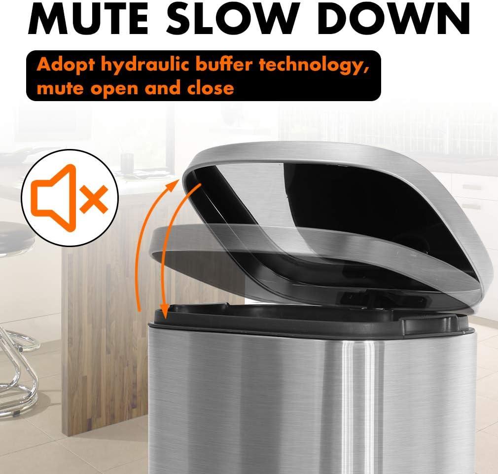 image:image13 Gallon50 L Garbage Can Kitchen Trash Can with Lid for Office Bedroom Bathroom Step Trash Bin FingerprintProof Brushed Stainless Steel 13 Gallon 50 LiterStainless Steel