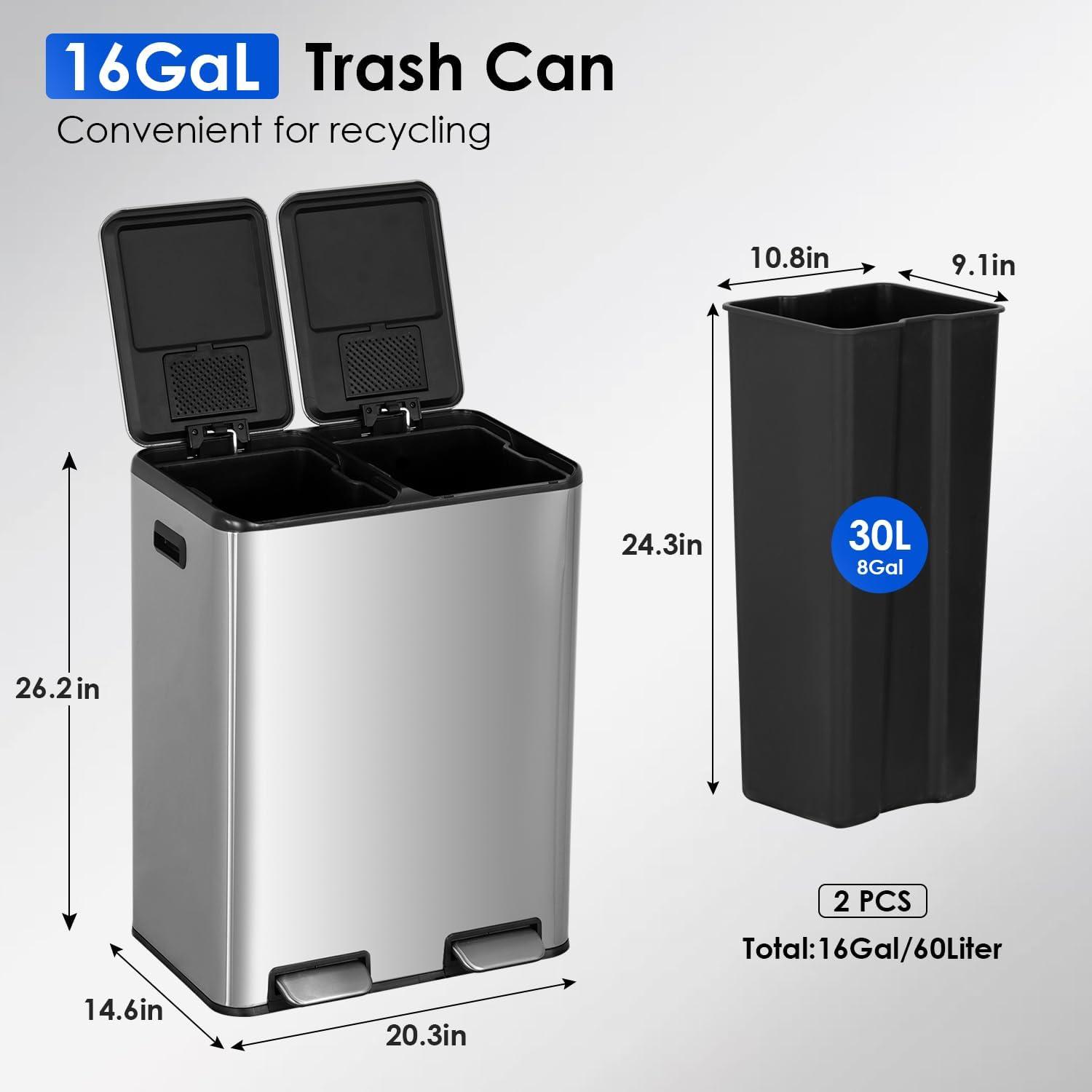 image:image13 Gallon50 L Garbage Can Kitchen Trash Can with Lid for Office Bedroom Bathroom Step Trash Bin FingerprintProof Brushed Stainless Steel 13 Gallon 50 LiterStainless Steel