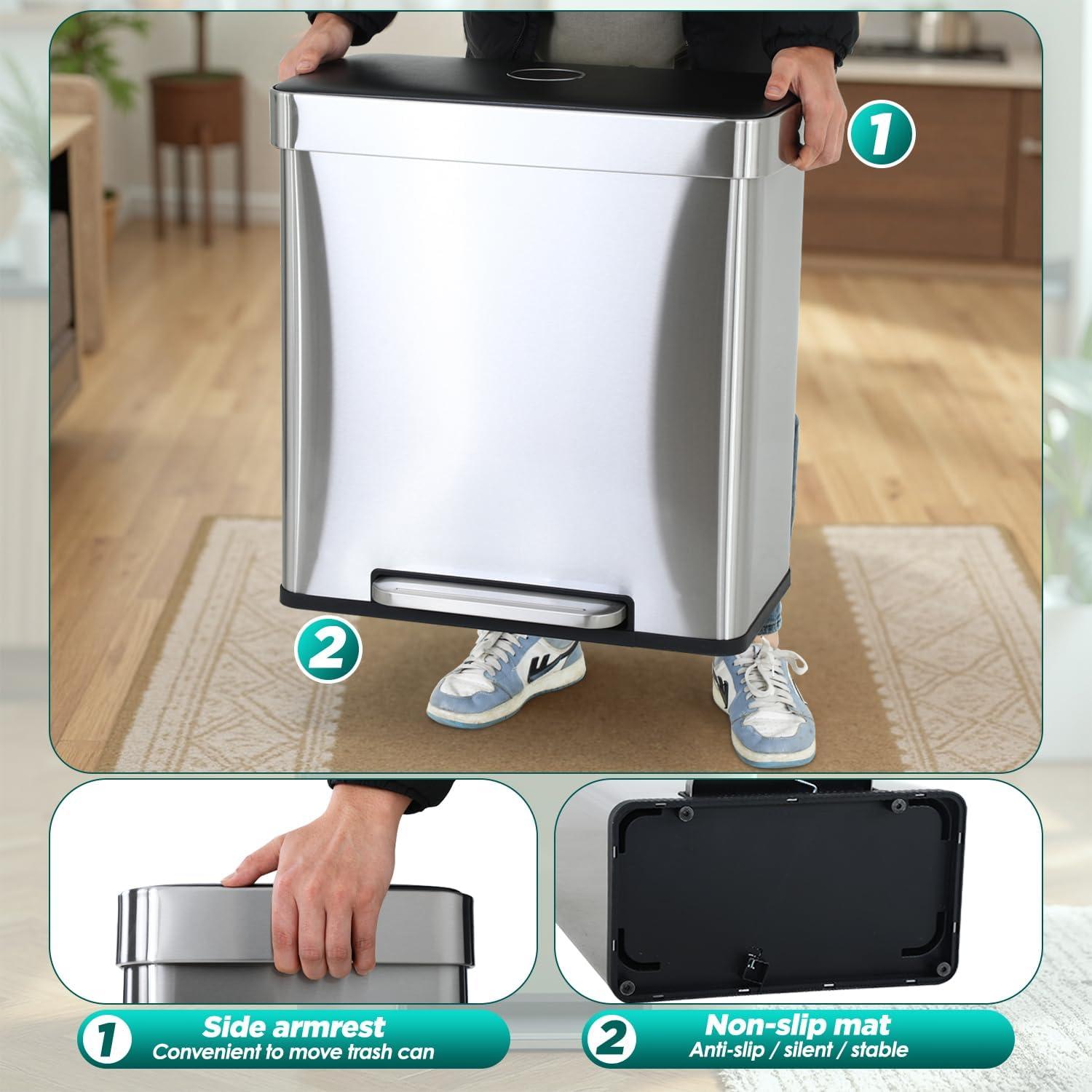 image:image13 Gallon50 L Garbage Can Kitchen Trash Can with Lid for Office Bedroom Bathroom Step Trash Bin FingerprintProof Brushed Stainless Steel 13 Gallon 50 LiterStainless Steel