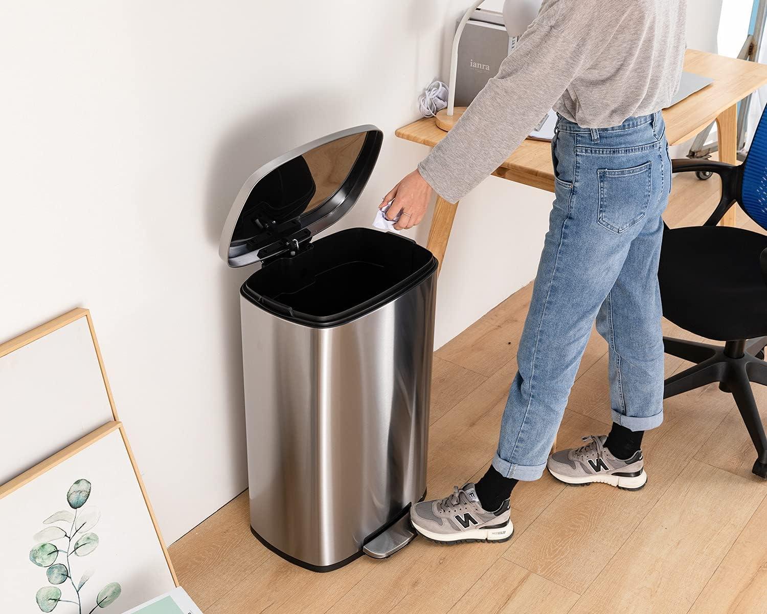 image:image13 Gallon50 L Garbage Can Kitchen Trash Can with Lid for Office Bedroom Bathroom Step Trash Bin FingerprintProof Brushed Stainless Steel 13 Gallon 50 LiterStainless Steel