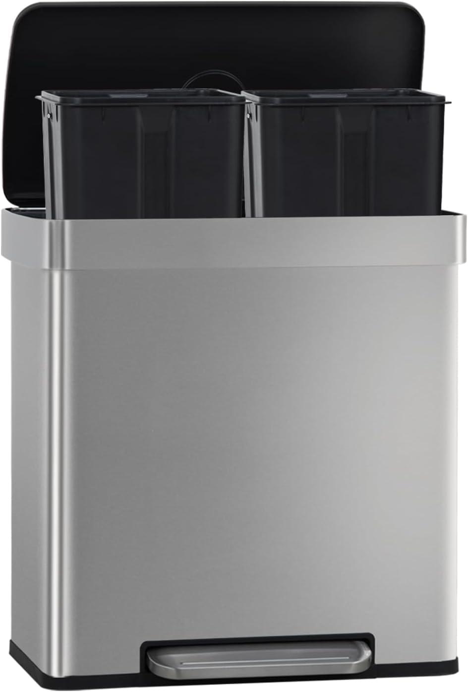 image:image13 Gallon50 L Garbage Can Kitchen Trash Can with Lid for Office Bedroom Bathroom Step Trash Bin FingerprintProof Brushed Stainless Steel 13 Gallon 50 LiterStainless Steel