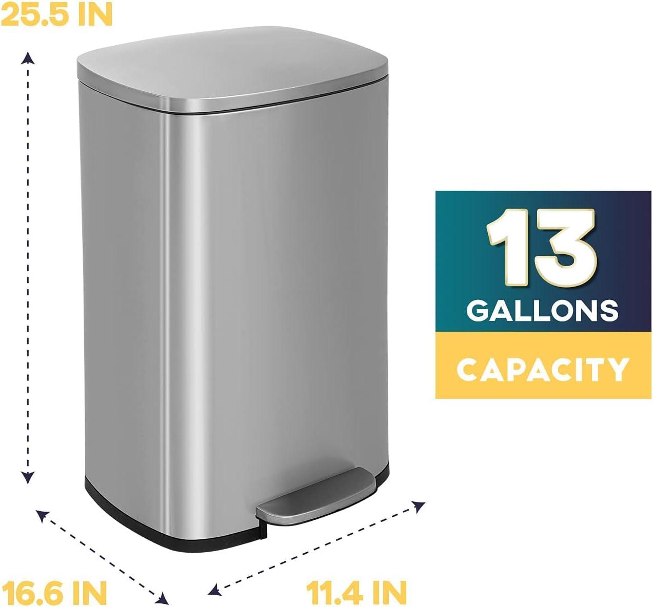 image:image13 Gallon50 L Garbage Can Kitchen Trash Can with Lid for Office Bedroom Bathroom Step Trash Bin FingerprintProof Brushed Stainless Steel 13 Gallon 50 LiterStainless Steel