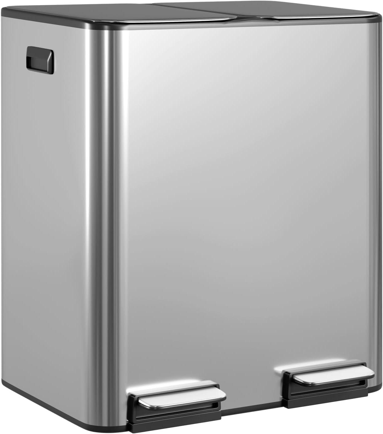 image:image13 Gallon50 L Garbage Can Kitchen Trash Can with Lid for Office Bedroom Bathroom Step Trash Bin FingerprintProof Brushed Stainless Steel 13 Gallon 50 LiterStainless Steel