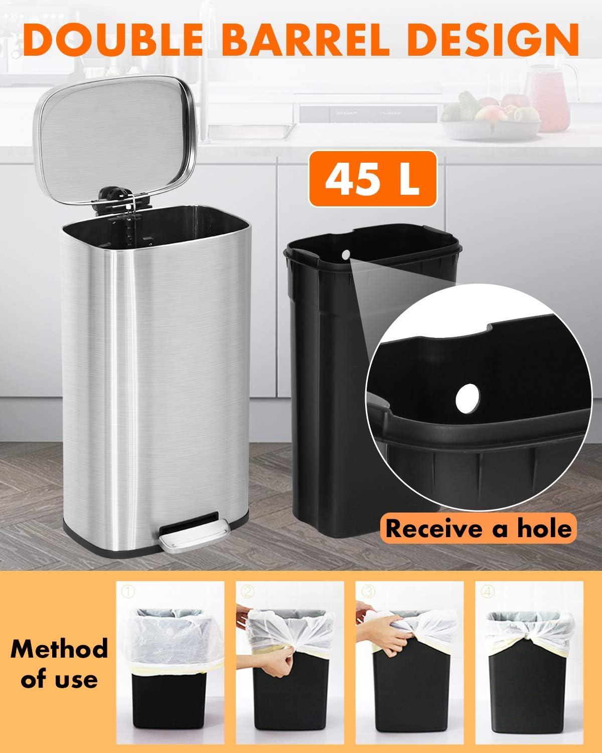 image:image13 Gallon50 L Garbage Can Kitchen Trash Can with Lid for Office Bedroom Bathroom Step Trash Bin FingerprintProof Brushed Stainless Steel 13 Gallon 50 LiterStainless Steel