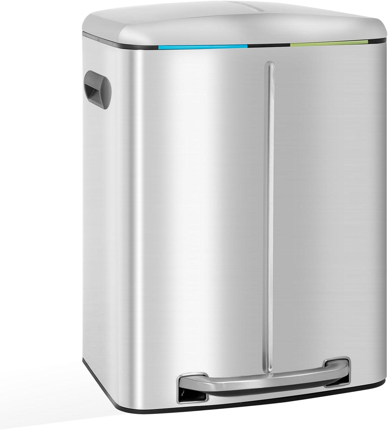 image:image13 Gallon50 L Garbage Can Kitchen Trash Can with Lid for Office Bedroom Bathroom Step Trash Bin FingerprintProof Brushed Stainless Steel 13 Gallon 50 LiterStainless Steel