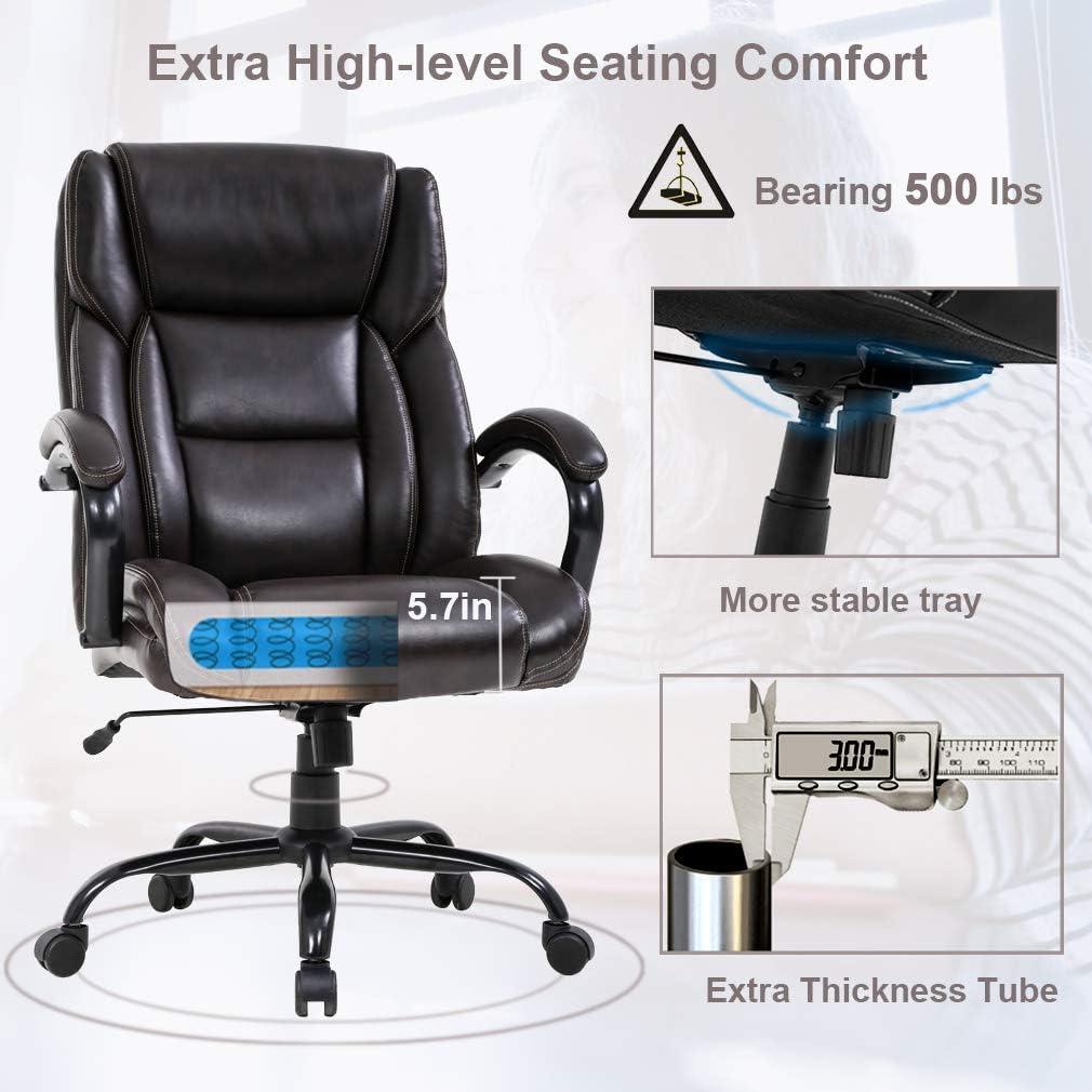 image:imageBestMassage Big and Tall Office Chair 500lbs Cheap Desk High Back PU Executive Ergonomic Computer Chair with Lumbar Support Headrest Swivel for Women Men AdultsBlackBrown