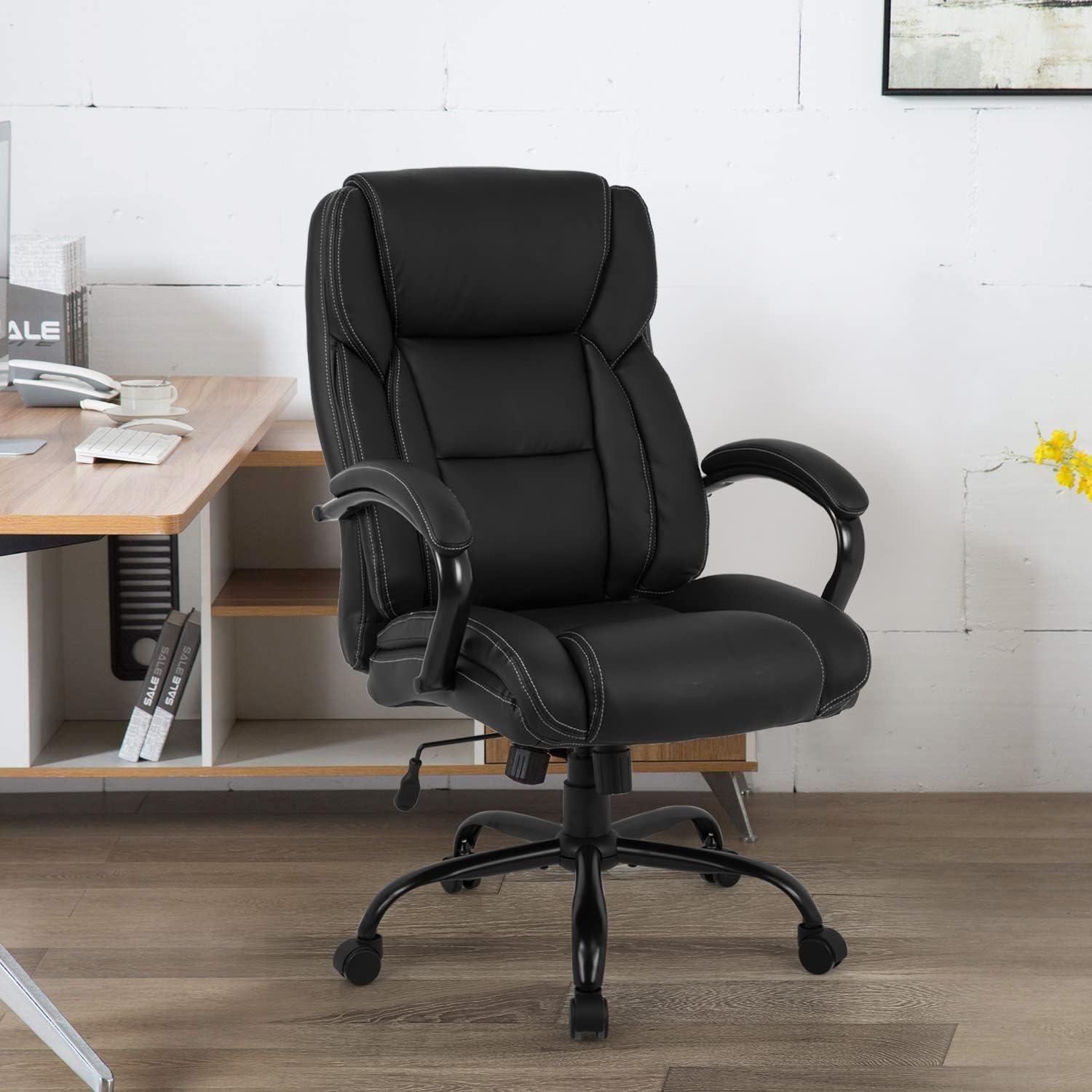 image:imageBestMassage Big and Tall Office Chair 500lbs Cheap Desk High Back PU Executive Ergonomic Computer Chair with Lumbar Support Headrest Swivel for Women Men AdultsBlackBlack
