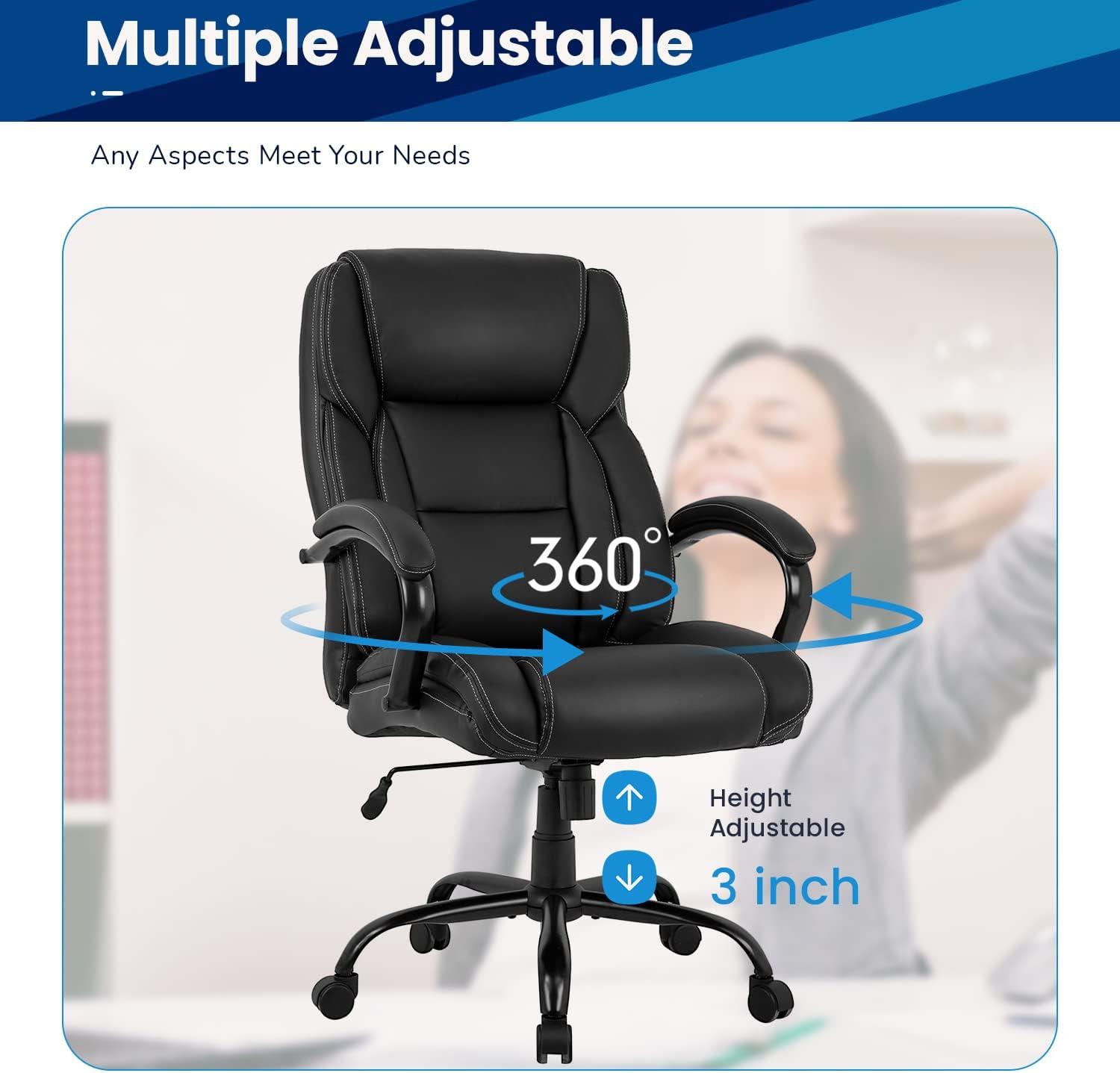 image:imageBestMassage Big and Tall Office Chair 500lbs Cheap Desk High Back PU Executive Ergonomic Computer Chair with Lumbar Support Headrest Swivel for Women Men AdultsBlackBlack