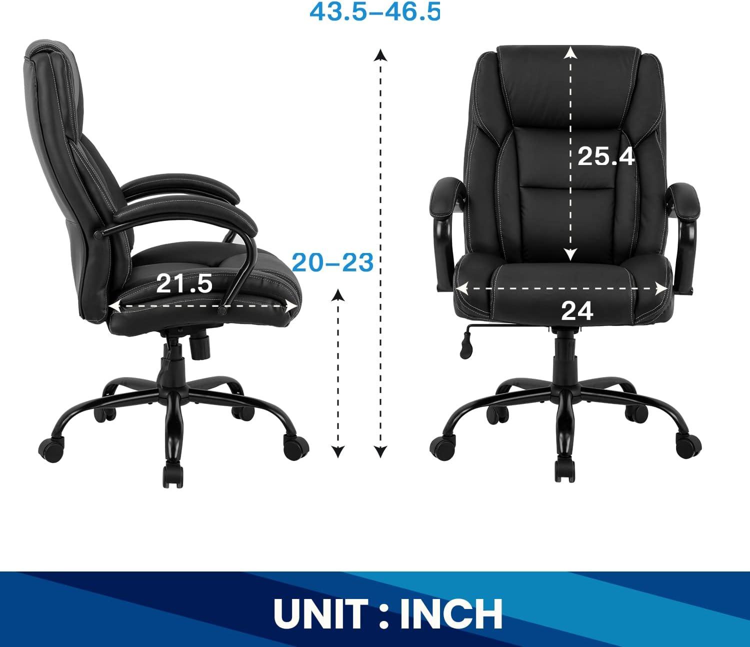 image:imageBestMassage Big and Tall Office Chair 500lbs Cheap Desk High Back PU Executive Ergonomic Computer Chair with Lumbar Support Headrest Swivel for Women Men AdultsBlackBlack
