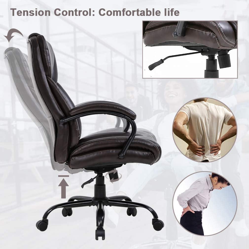 image:imageBestMassage Big and Tall Office Chair 500lbs Cheap Desk High Back PU Executive Ergonomic Computer Chair with Lumbar Support Headrest Swivel for Women Men AdultsBlackBrown